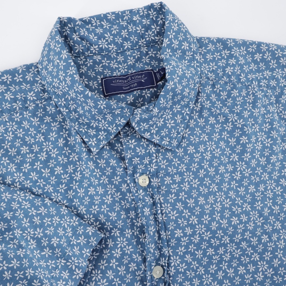 Vineyard Vines Floral Daisy Button Down Blue Short Sleeve Mens L
